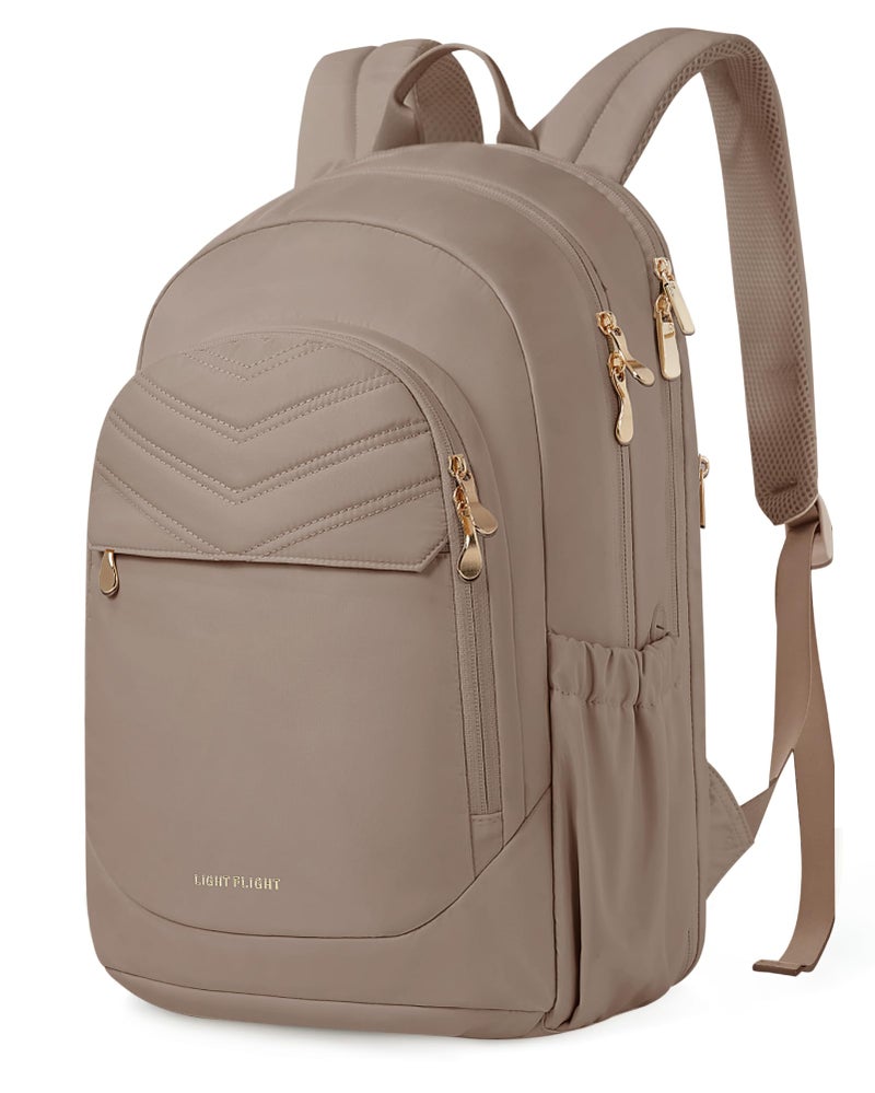 LIGHT FLIGHT College Backpack for Women Travel, 15.6" Laptop Backpack with USB Charging Hole, Water Resistant, Large Capacity, Daypack for Work, Casual Computer Bags, Champagne - Image 1