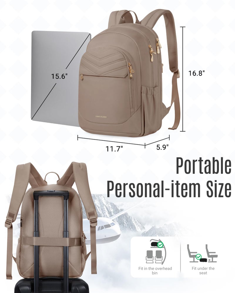 LIGHT FLIGHT College Backpack for Women Travel, 15.6" Laptop Backpack with USB Charging Hole, Water Resistant, Large Capacity, Daypack for Work, Casual Computer Bags, Champagne - Image 5
