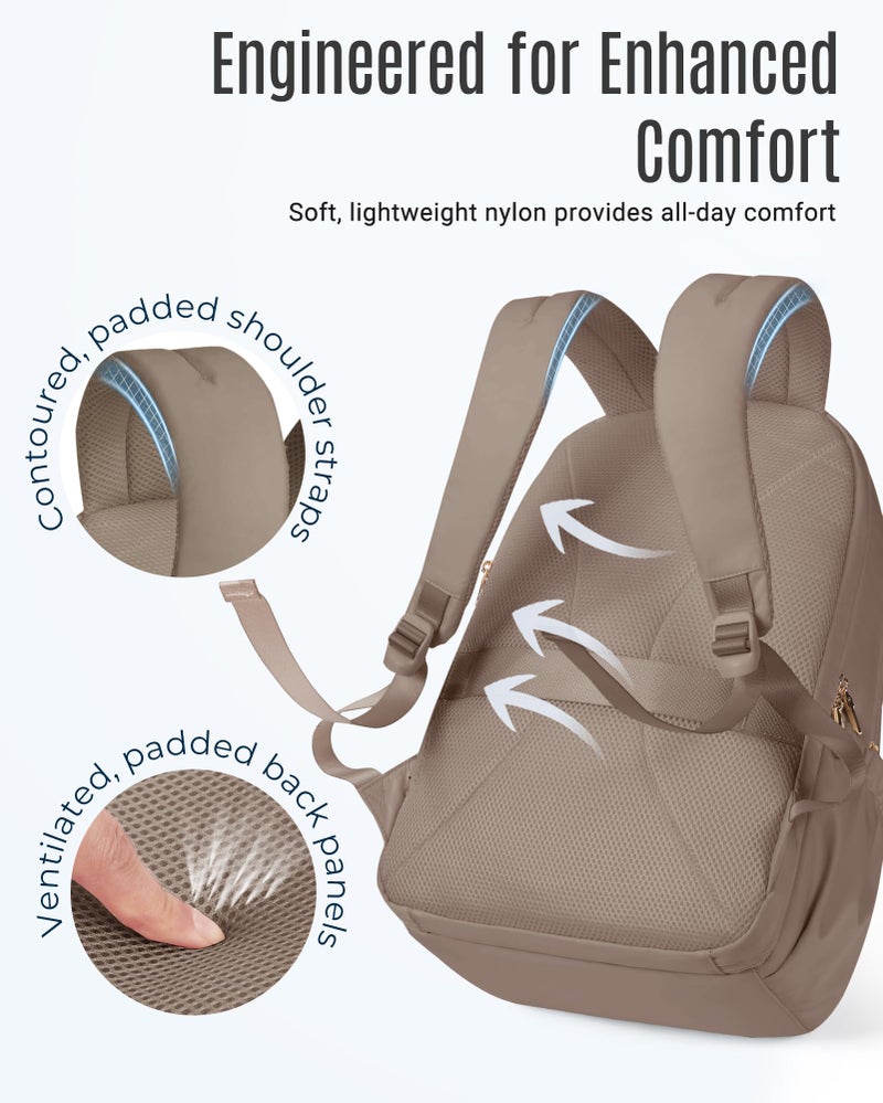 LIGHT FLIGHT College Backpack for Women Travel, 15.6" Laptop Backpack with USB Charging Hole, Water Resistant, Large Capacity, Daypack for Work, Casual Computer Bags, Champagne - Image 4