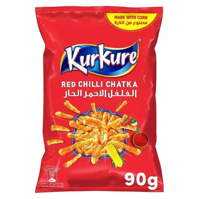 Kurkure Red Chili Flavored Chataka Puffed Corn Chips- 90gms