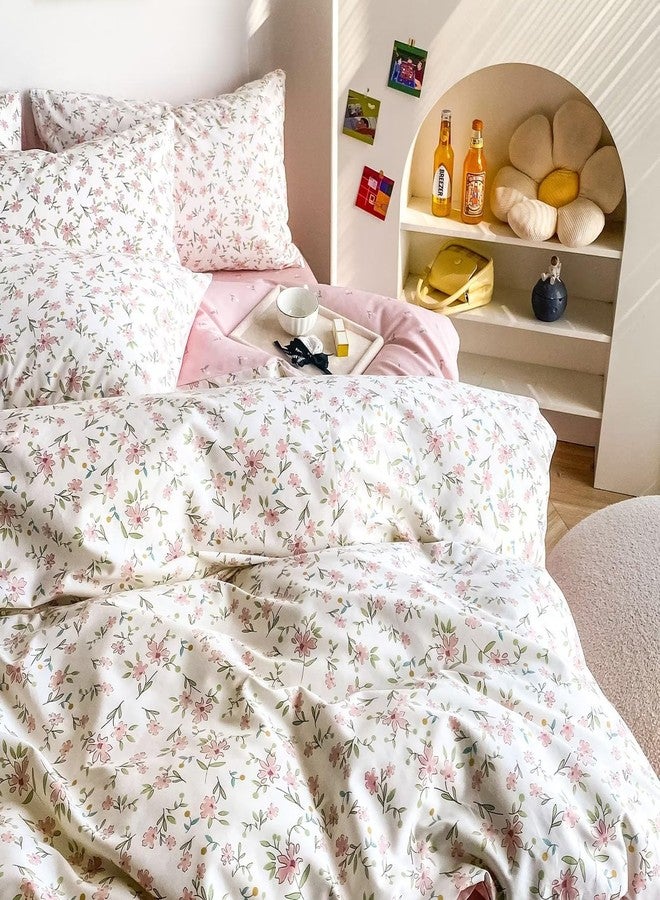 BuLuTu Pink Floral Duvet Cover Queen 100% Cotton Duvet Covers Set Full Size Women Teen Girls Apricot Blossom Pink Flowers Reversible Twin Comforter Cover Garden Style Bedding Set,Zipper,Easy Care - Image 3