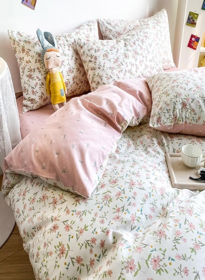 BuLuTu Pink Floral Duvet Cover Queen 100% Cotton Duvet Covers Set Full Size Women Teen Girls Apricot Blossom Pink Flowers Reversible Twin Comforter Cover Garden Style Bedding Set,Zipper,Easy Care - Image 2