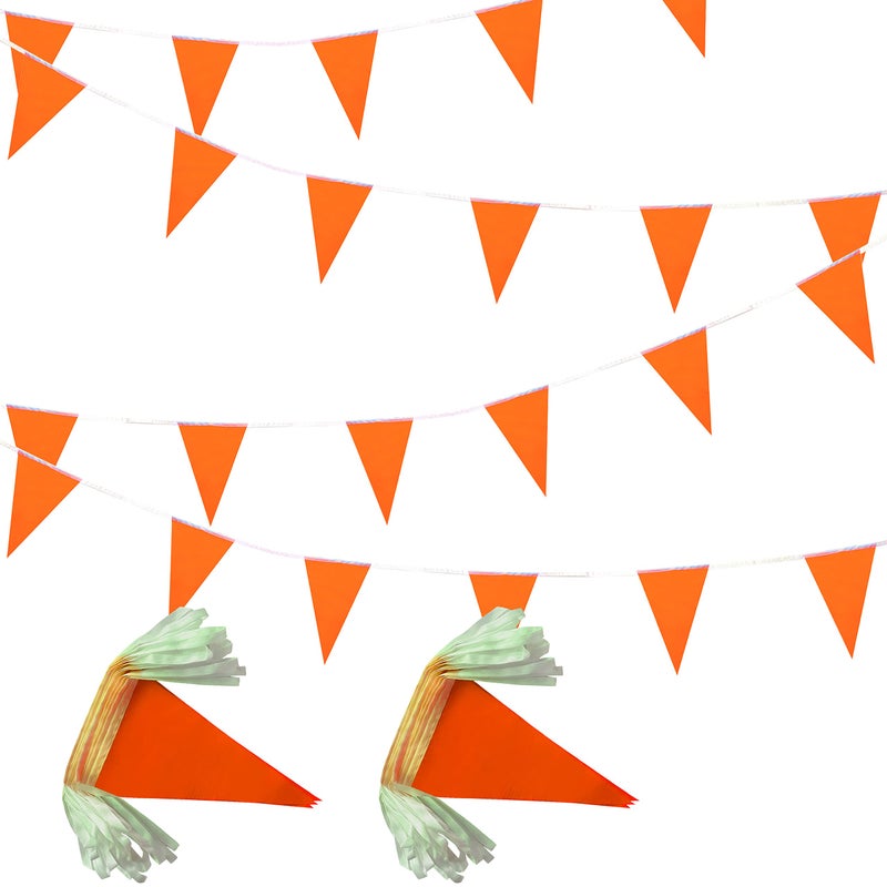 LyButty 100 Feet Orange Pennant Banners Flags String Hanging Triangle Bunting FlagsParty Decorations for Grand OpeningKids BirthdayCarnival60 PCS