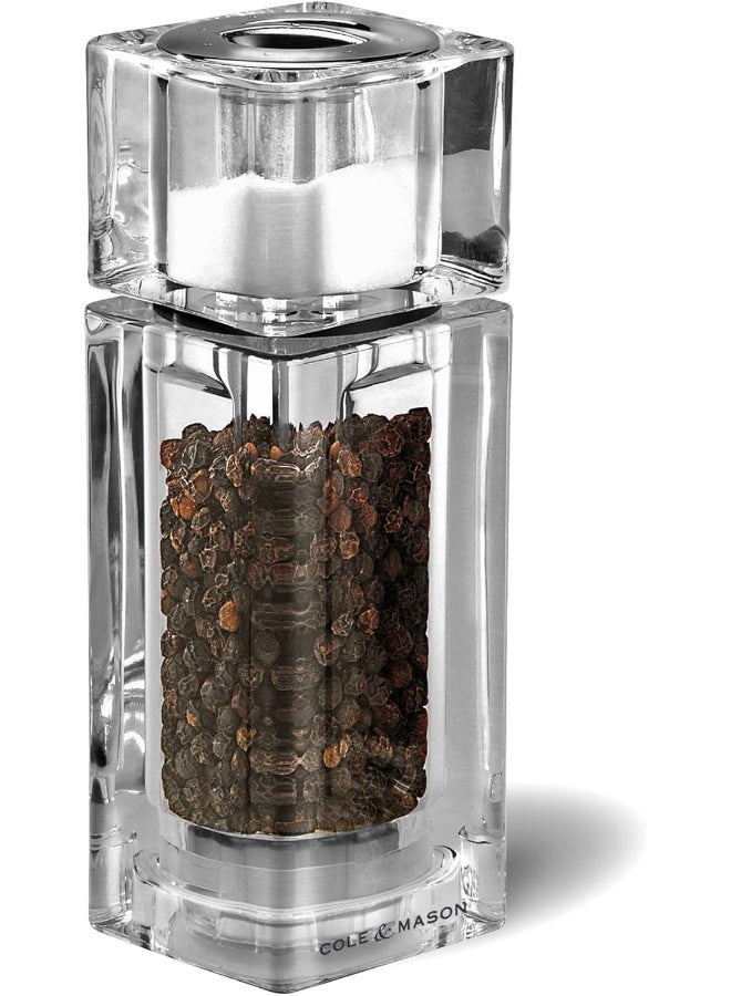 Cole & Mason H33506P Cube Clear Salt Shaker and Pepper Mill Combi, Precision+, Acrylic, 145 mm, Duo Mill - Image 1