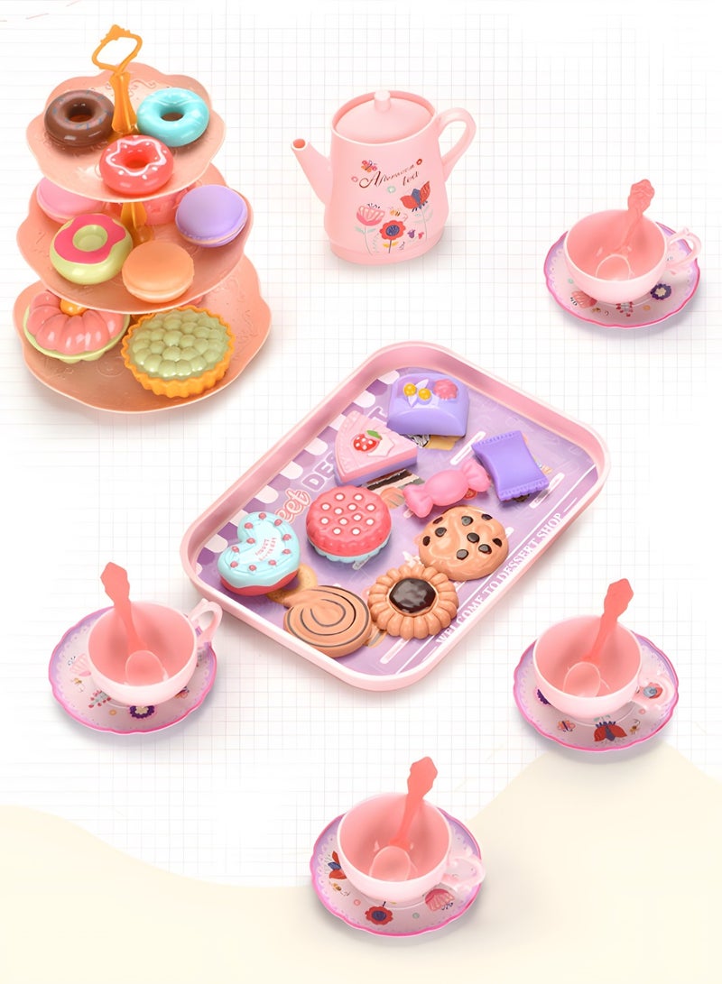 GROIC Tea Set for Little Girls, Princess Tea Time Toys Playset- Teapot Dishes Dessert & Carrying Case, Kitchen Pretend Play Tea Party Set,Kids Kitchen Pretend Play - Image 5