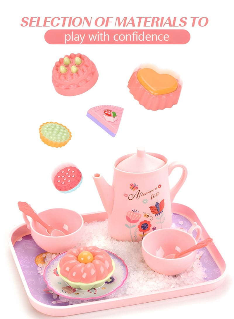 GROIC Tea Set for Little Girls, Princess Tea Time Toys Playset- Teapot Dishes Dessert & Carrying Case, Kitchen Pretend Play Tea Party Set,Kids Kitchen Pretend Play - Image 3
