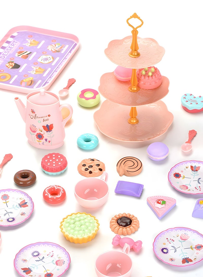 GROIC Tea Set for Little Girls, Princess Tea Time Toys Playset- Teapot Dishes Dessert & Carrying Case, Kitchen Pretend Play Tea Party Set,Kids Kitchen Pretend Play - Image 2
