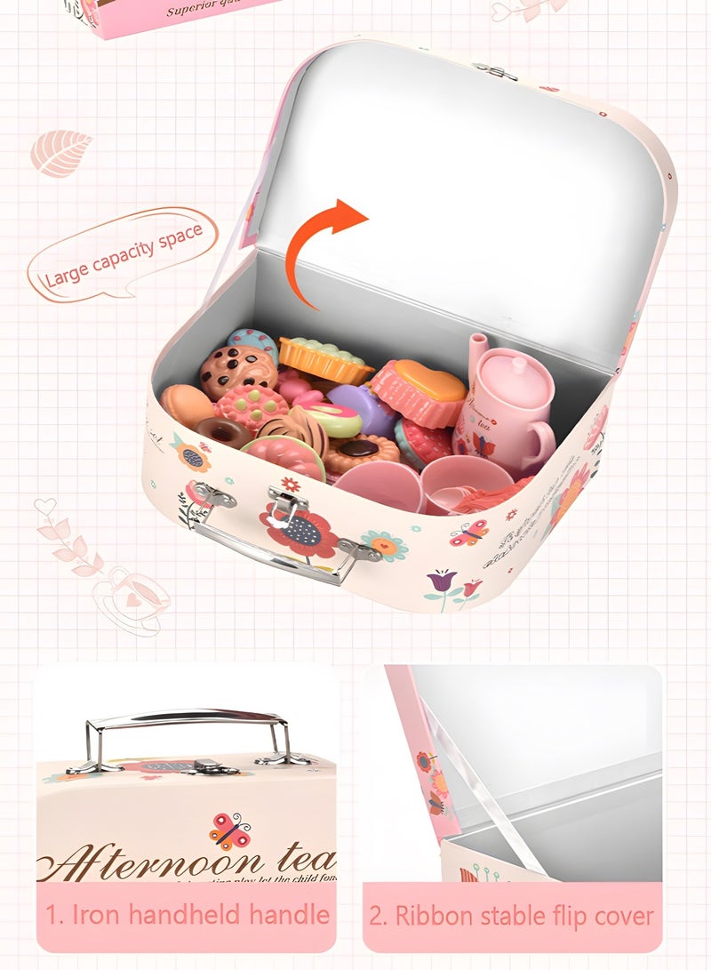 GROIC Tea Set for Little Girls, Princess Tea Time Toys Playset- Teapot Dishes Dessert & Carrying Case, Kitchen Pretend Play Tea Party Set,Kids Kitchen Pretend Play - Image 4