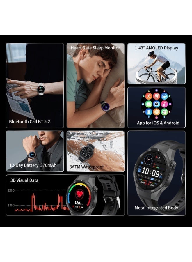 GTR5 Smartwatch with 1.43 Inch AMOLED Display, 3ATM Water Resistance, Advanced Heart Rate and Sleep Monitoring, Comprehensive Fitness Activity Tracking, Smart Notifications Support, Magnetic Fast Charging System, Extended Battery Life, and Elegant Unisex Design in Silver Finish - Image 5