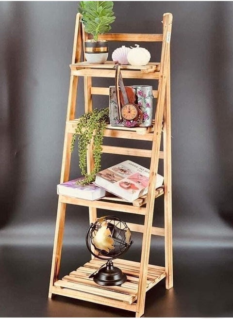 FFD 4-Tier Foldable Wooden Ladder Shelf Multi-Functional Storage Rack & Organizer No Assembly, Portable Design for Books, Plants, Décor