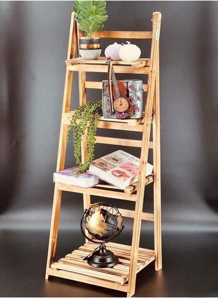 Generic FFD 4-Tier Foldable Wooden Ladder Shelf Multi-Functional Storage Rack & Organizer No Assembly, Portable Design for Books, Plants, Décor  - Image 1