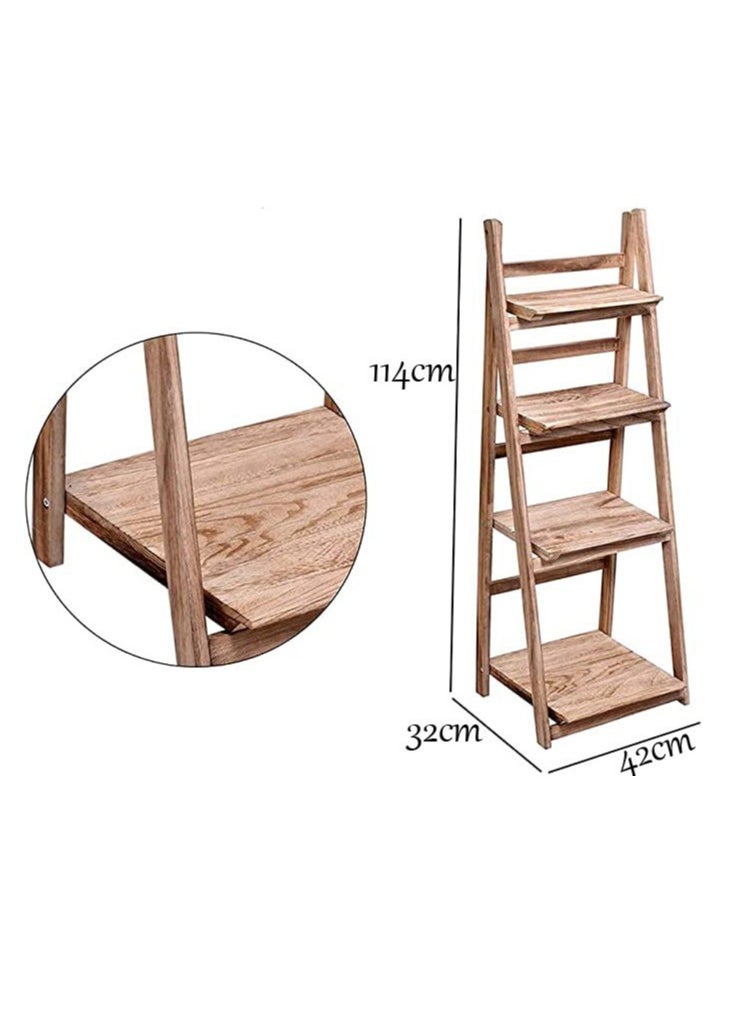 Generic FFD 4-Tier Foldable Wooden Ladder Shelf Multi-Functional Storage Rack & Organizer No Assembly, Portable Design for Books, Plants, Décor  - Image 2