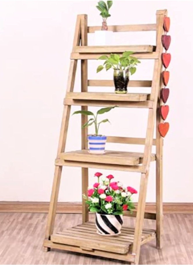 Generic FFD 4-Tier Foldable Wooden Ladder Shelf Multi-Functional Storage Rack & Organizer No Assembly, Portable Design for Books, Plants, Décor  - Image 3
