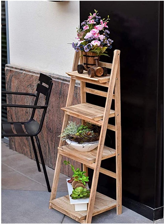 Generic FFD 4-Tier Foldable Wooden Ladder Shelf Multi-Functional Storage Rack & Organizer No Assembly, Portable Design for Books, Plants, Décor  - Image 4