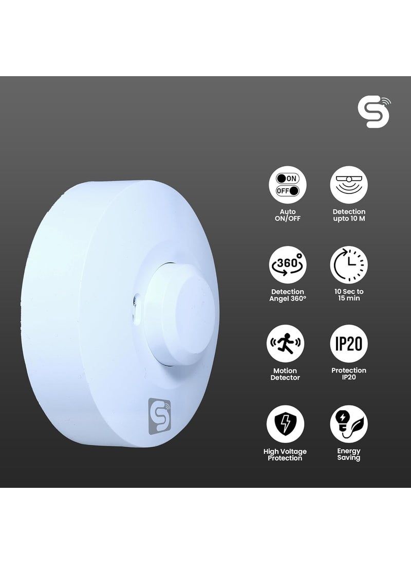 ESYSENSE - Esysense ESYM03 220V 360 Ceiling Mount Microwave Motion Sensor Radar Occupancy Detector with Inbuilt Lux Sensor Automatic Body Motion Sensor for Smart Lighting - Image 1