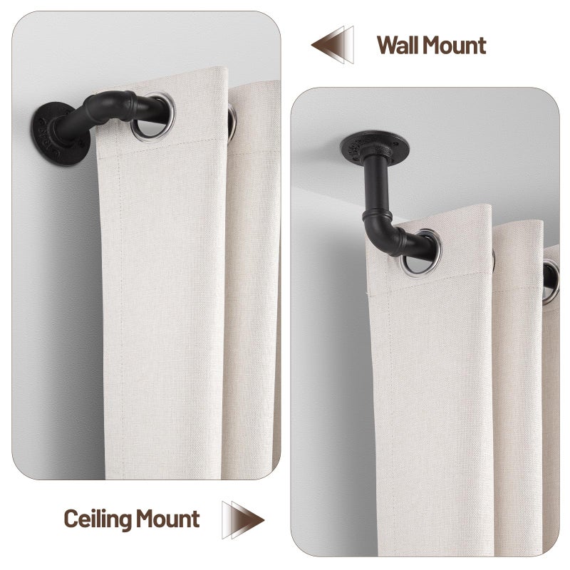 Zeerobee Curtain Rods for Windows 66 to 120, 1 Inch Industrial Wrap Around Black Curtain Rod, Indoor/Outdoor Room Divider Adjustable Drapery Pole, 66"-120" - Image 5