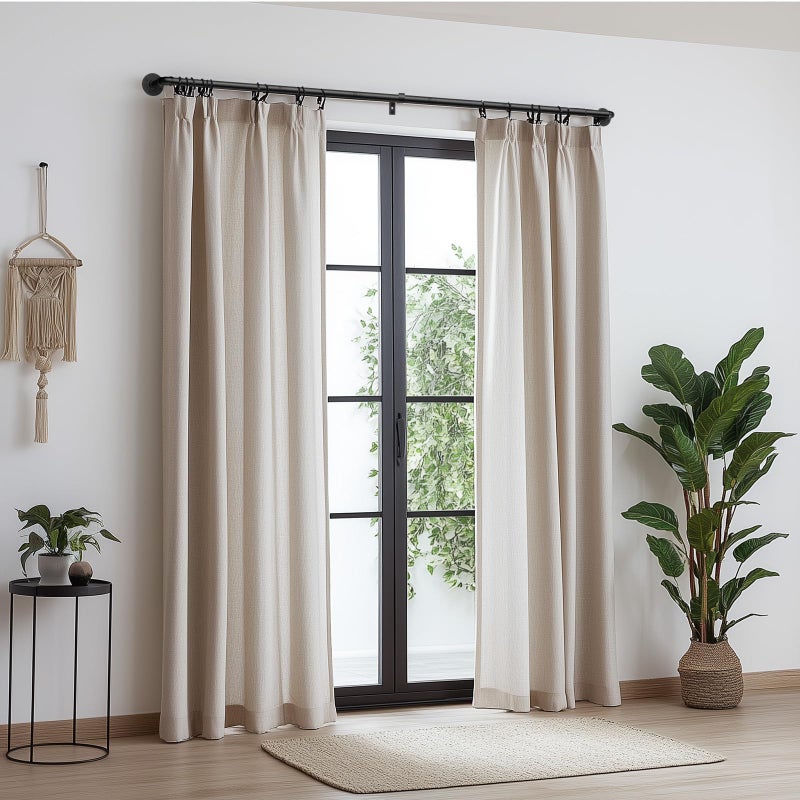Zeerobee Curtain Rods for Windows 66 to 120, 1 Inch Industrial Wrap Around Black Curtain Rod, Indoor/Outdoor Room Divider Adjustable Drapery Pole, 66"-120" - Image 2