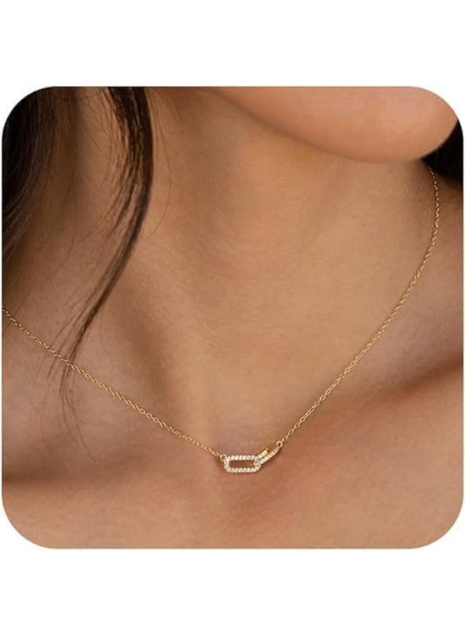 Gold Pendant Necklace for Women, Dainty Diamond Necklaces, Simple 14K Gold Plated Paperclip Choker Necklaces, Cute Minimalist Open Oval Necklaces, Trendy Jewelry, for Women and Girls Gifts - Image 5
