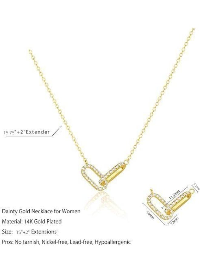 Gold Pendant Necklace for Women, Dainty Diamond Necklaces, Simple 14K Gold Plated Paperclip Choker Necklaces, Cute Minimalist Open Oval Necklaces, Trendy Jewelry, for Women and Girls Gifts - Image 3
