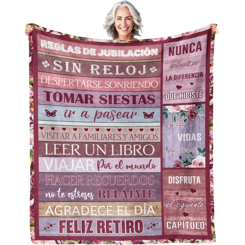 QOJUYO QOJUYO Retirement Gifts for Women in Spanish  Regalos De Jubilaci?n para Mujeres  Retired Gifts Blankets 50""x60""  Mantas De Regalos para Jubilados  Regalos De Despedida para Colegas Femeninas 60""x50"" - Image 1