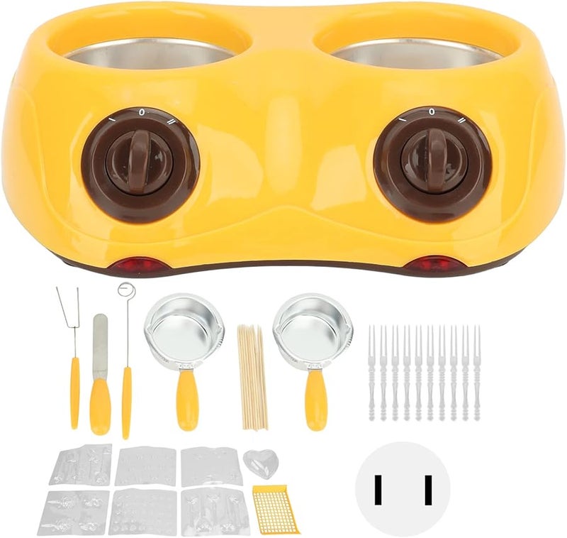 Greensen Double Pot Chocolate Melting Machine with Two Temperature Settings Yellow US Plug 110 240V - Image 2