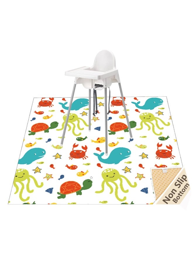 Womumon Splat Mat for Under Highchair/Arts/Crafts, WOMUMON Baby Reusable Waterproof Anti-Slip Floor Splash Mat, Portable Play Mat and Table Cover (51", Seaworld) - Image 1