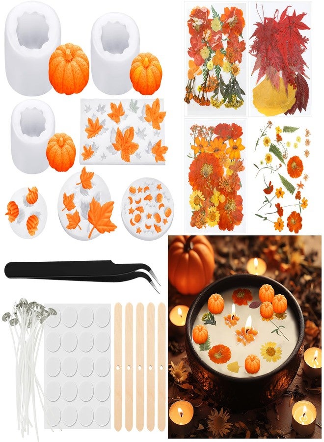 Janinka 108 Pcs Thanksgiving Fall Pumpkin Silicone Candle Molds Set 3D DIY Craft Resin Pumpkin Molds Making Kit with Maple for Craft Harvest Making Fondant Soap Autumn Candy Clay Tools - Image 1