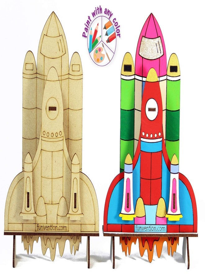 Funvention Space Shuttle - 3D Coloring Model (Pack of 12) - DIY Desk Organizer Pen Stand - STEM Leanring 3D Puzzle Toy - Art, Coloring and Painting Kit for Kids -Birthday Return Gift,Kids Party Pack - Image 2