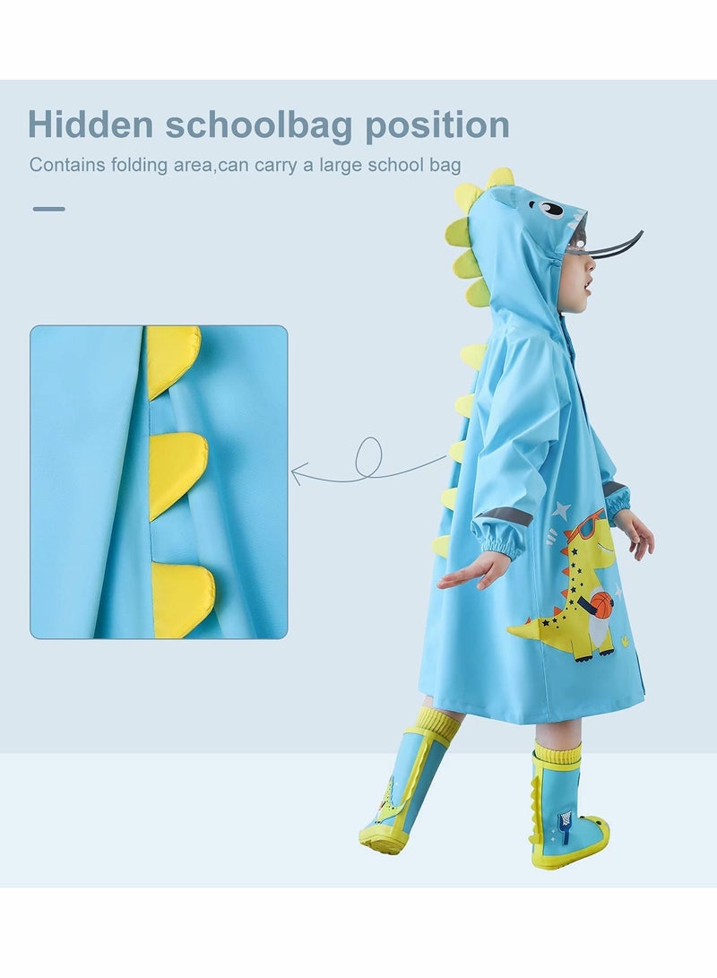 Excefore Kids RainCoat, Reusable Children's raincoats, 3D Cartoon Kids Rain Jacket with Storage Backpack - Image 4