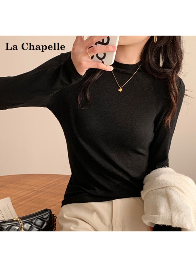 La Chapelle Women's Black Slim Fit Long Sleeve Turtleneck Base Layer T-shirt For Spring And Autumn, Size 2XL - Image 1