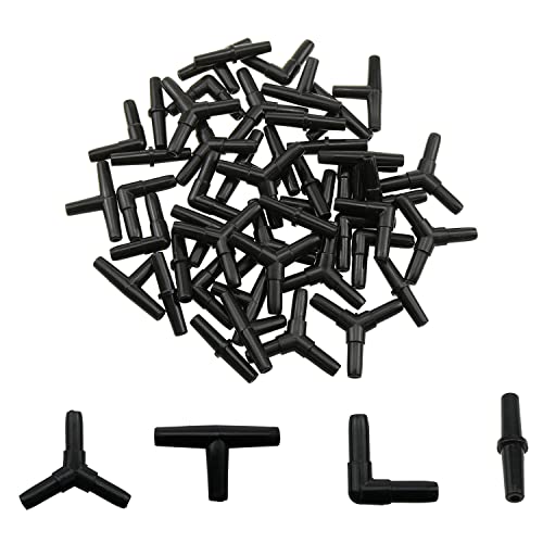 ZZHXSM Aquarium Air Valve Connector 48PCS 4Type Black Plastic Air Valve Connectors Splitters for Fish Tank 3/16 Air Line Air Pump, Airline Tubing Connector - Image 1