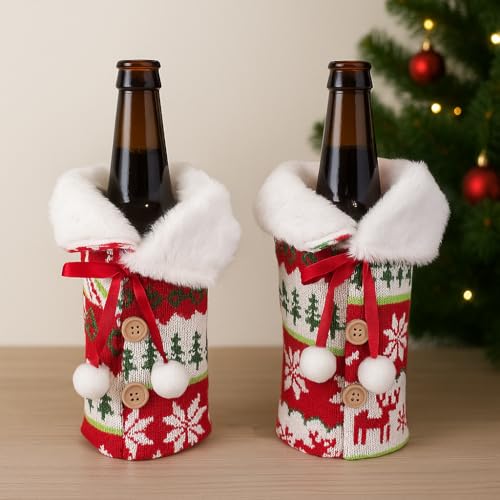 CORALTREE Christmas Santa Wine Bottle Cover set of 2 - Image 1