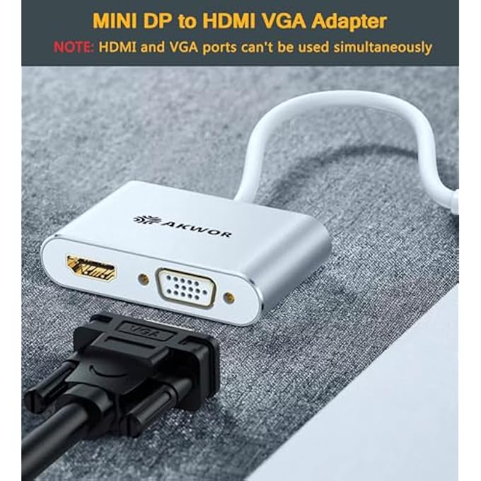 AKWOR محول 4K ميني ديسبلاي بورت إلى HDMI VGA، ثندربولت 2 إلى HDMI، ميني ديسبلاي بورت إلى VGA (2 في 1) متوافق مع اللابتوب مع منفذ DP. - Image 3