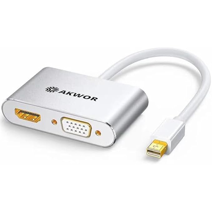 AKWOR محول 4K ميني ديسبلاي بورت إلى HDMI VGA، ثندربولت 2 إلى HDMI، ميني ديسبلاي بورت إلى VGA (2 في 1) متوافق مع اللابتوب مع منفذ DP. - Image 1