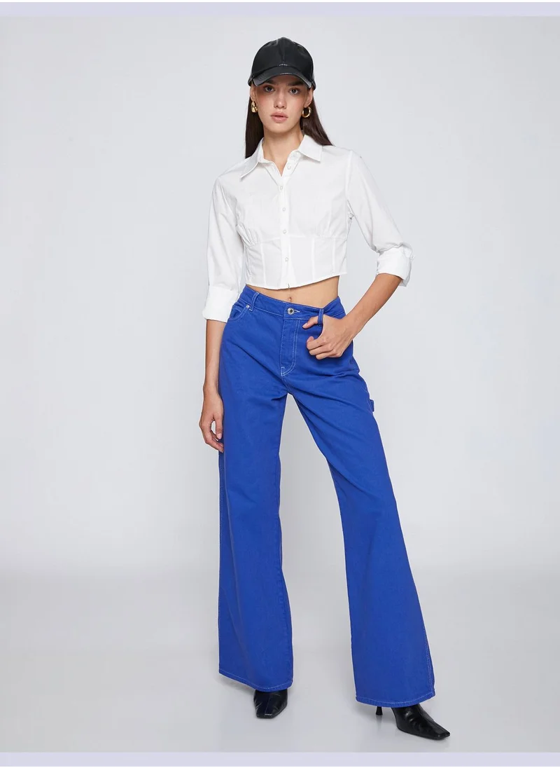 كوتون Wide Leg Denim Trousers High Waist - Bianca Jean