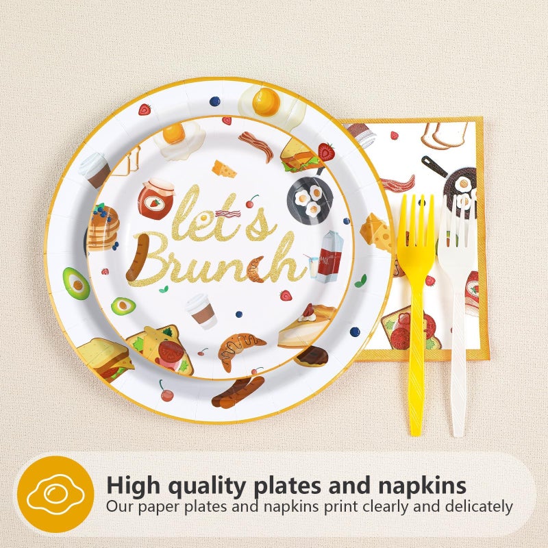 Greencian 96Pcs Let's Brunch Party Supplies Breakfast Food Theme Plates and Napkins Brunch Tableware Set for Birthday Baby Shower Bachelorette Bridal Shower Party Suppliesï¼ŒServes 24 - Image 5