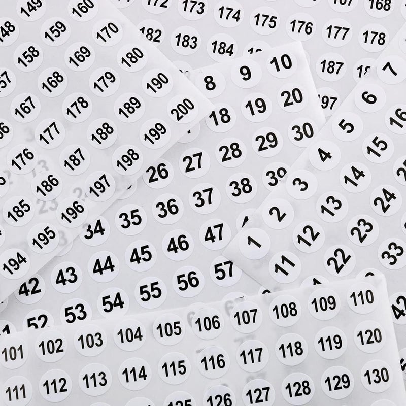 كلاراكو ملصق رقمي من 1 إلى 200، 20 ورقة من الفينيل، ملصق رقمي مستمر، 0.4 بوصة، ملصق رقمي دائري صغير، ملصق ذاتي اللصق، ملصق تشطيب للتخزين (10 ورقات من 1 إلى 100 و10 ورقات من 101 إلى 200) - Image 4