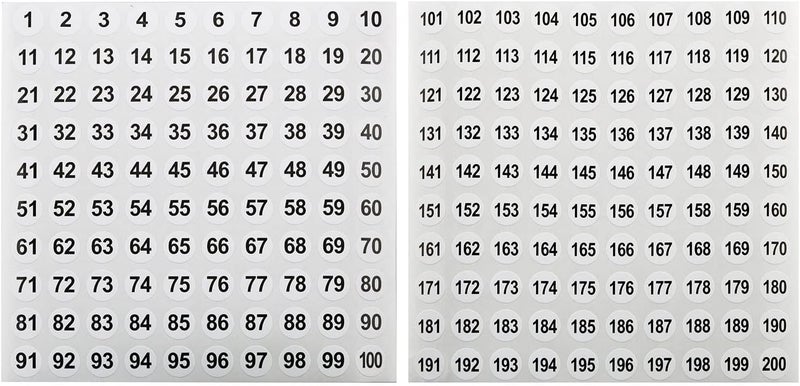 كلاراكو ملصق رقمي من 1 إلى 200، 20 ورقة من الفينيل، ملصق رقمي مستمر، 0.4 بوصة، ملصق رقمي دائري صغير، ملصق ذاتي اللصق، ملصق تشطيب للتخزين (10 ورقات من 1 إلى 100 و10 ورقات من 101 إلى 200) - Image 1
