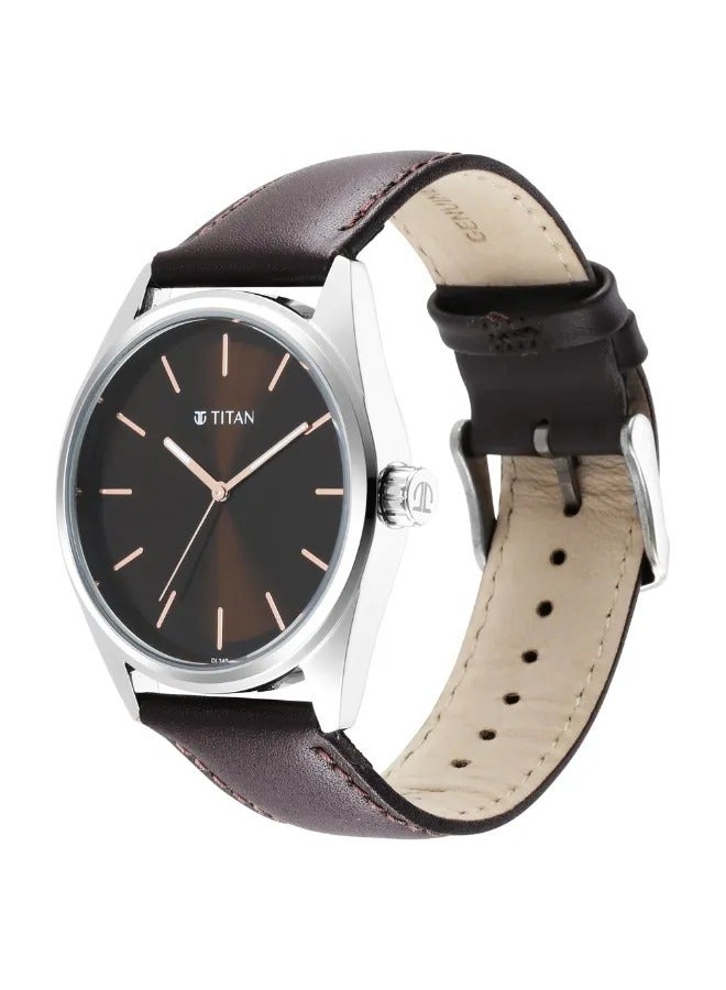 TITAN ساعة يد جلدية للرجال بتصميم دائري تناظري - 1866SL02 - 47 مم - Image 3
