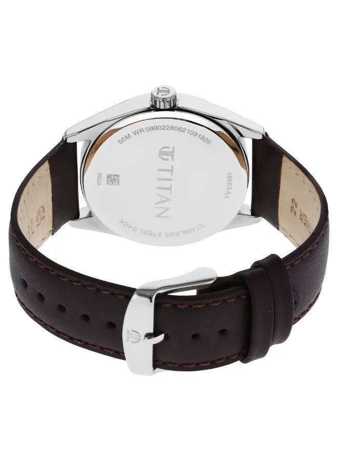 TITAN ساعة يد جلدية للرجال بتصميم دائري تناظري - 1866SL02 - 47 مم - Image 5