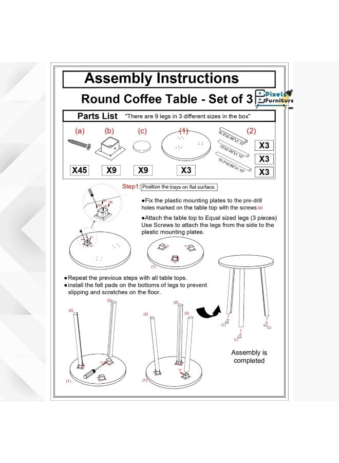 بكسل للأثاث طقم طاولات تركية لتقديم القهوة والشاي بتصميم مربع 3 قطع من بكسل الأثاث - Image 2