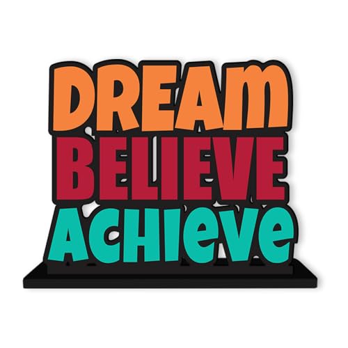 Artvibes Wooden Idols and Figurine Dream Believe Achieve Quote Table Decoration for Office Desk | Home Decor | Living Room | Bedroom | Modern Art Wood Showpiece Decorative Gifting Item (SP_1120) - Image 3
