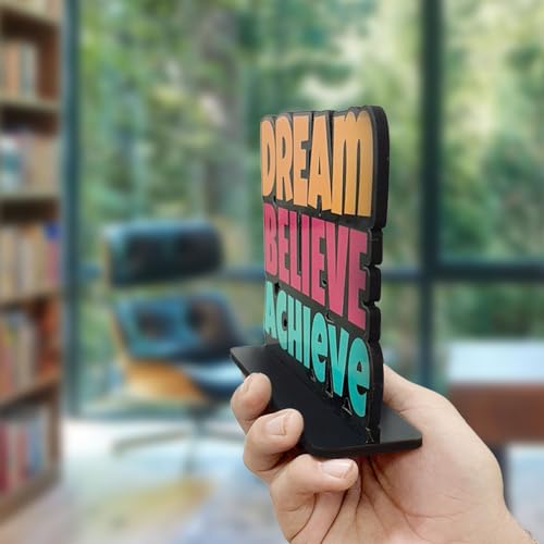 Artvibes Wooden Idols and Figurine Dream Believe Achieve Quote Table Decoration for Office Desk | Home Decor | Living Room | Bedroom | Modern Art Wood Showpiece Decorative Gifting Item (SP_1120) - Image 5