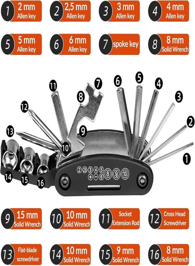 Right Gear 16in1 Bike Multi Tool Kit, Compact Portable Bicycle Repair Kit with Hex Keys, Screwdrivers, Socket Wrench & Tire Levers, for Emergency Fixes On The Go, MTB, Road Bike Maintenance - Image 2