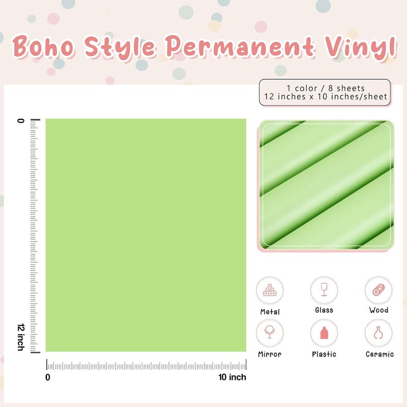 Tintnut Boho Permanent Vinyl - 8 Sheets, 12"x10" Lime Green Adhesive Vinyl, Compatible with Cricut and Silhouette - Image 2