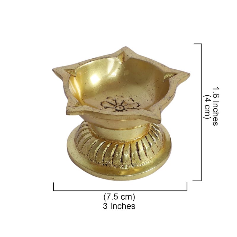 Two Moustaches Ethnic Flower Carved 5 Oil Wicks Brass Diya Pooja Deepak for Mandir Gift for Diwali Housewarmings 100 Pure Brass Antique Yellow Pack of 1 - Image 5