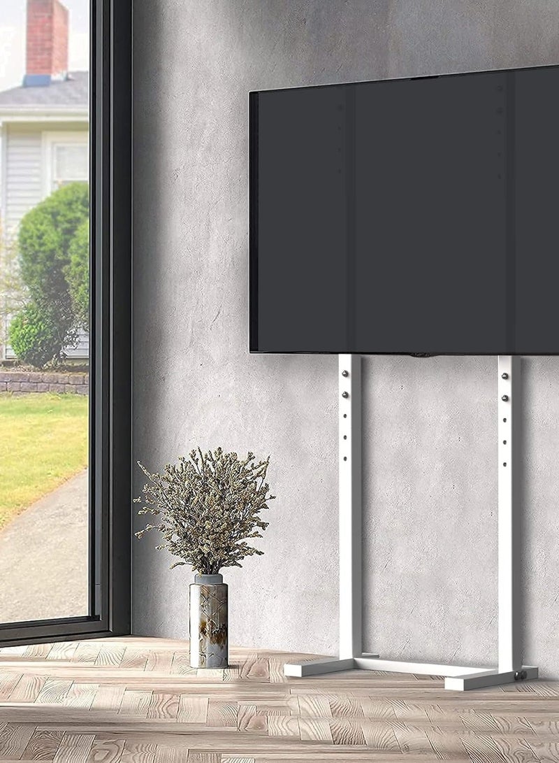 حامل تلفزيون أبيض قائم بذاته، حامل تلفزيون طويل قابل لتعديل الارتفاع، مناسب لشاشات LCD LED المسطحة مقاس 32-85 بوصة، بحد أقصى VESA 800x600، حتى وزن تحميل 40 كجم - Image 3