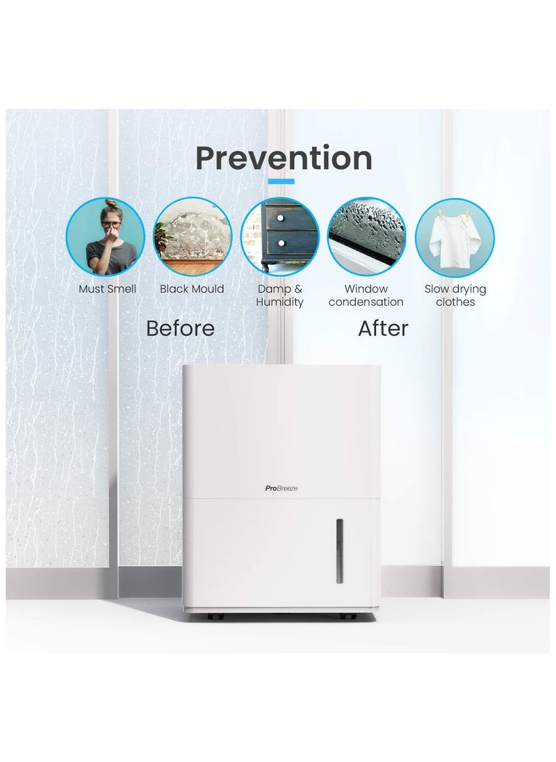 Pro Breeze - 30L a Day Smart Dehumidifier with Wifi Smart App Control, Digital Humidity Display, Continuous Drainage, 24 Hour Timer and Auto Defrost Function, Ideal for Damp and Condensation - Image 1