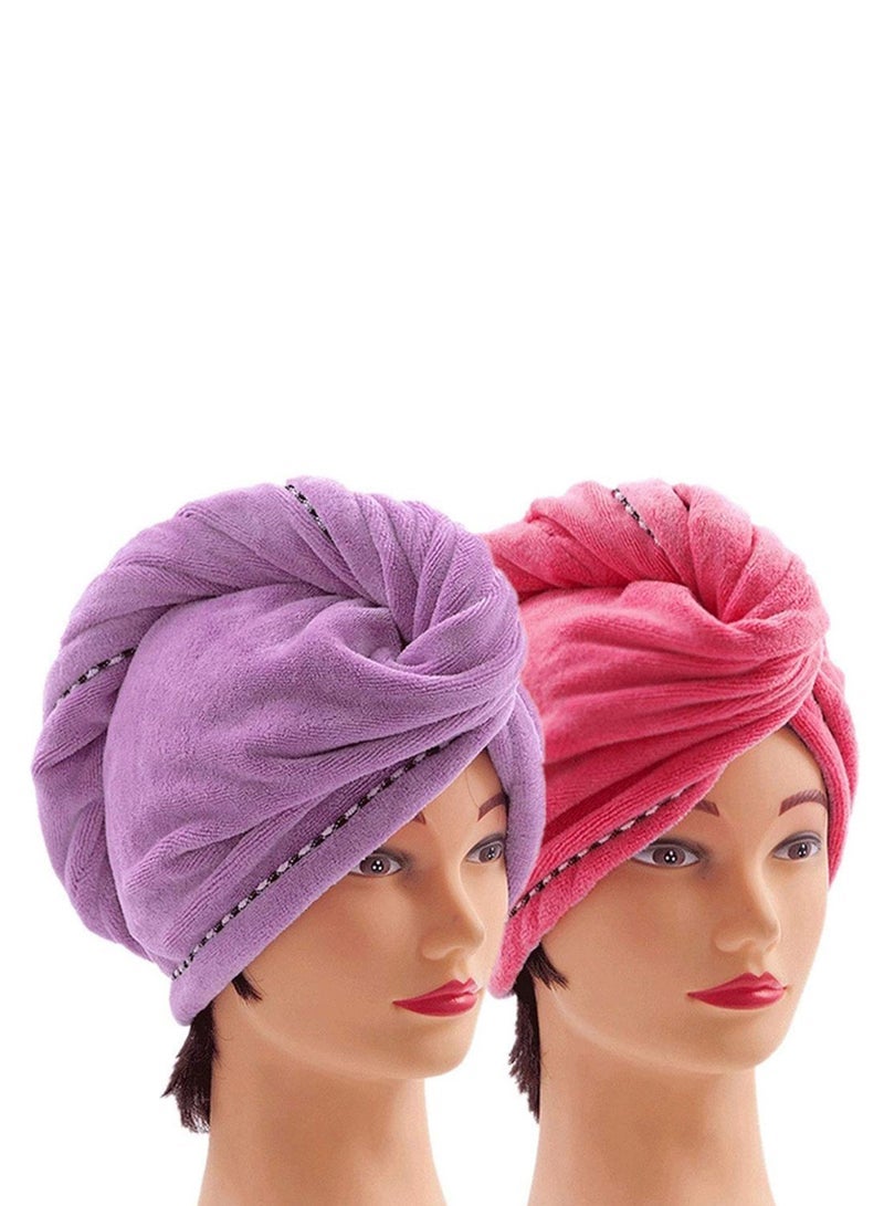 2-Piece Long Hair Absorbent Wrap Towel Set Pink/Purple 10 x 26inch
