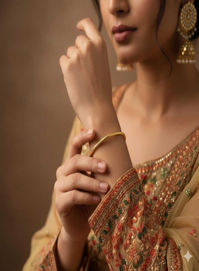 طقم أساور ذهبية سادة من AAIKU، وزن 1 غرام، للاستخدام اليومي، وللمكتب، ولحفلات الزفاف، للنساء والفتيات، ويمكن استخدامه بسهولة في الماء (2، 2.8). - Image 2